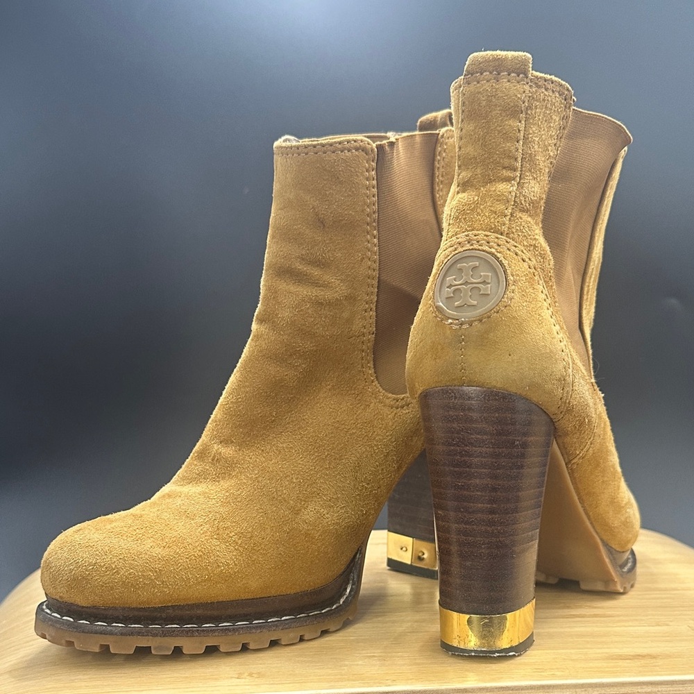 Tory Burch Camel Suede Heeled Boots